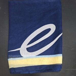 Retro Navy Blue Scarf with Yellow and White Accents